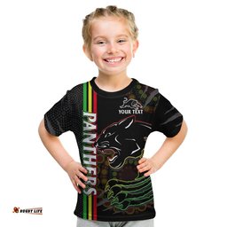 Custom Text And Number Penrith Panthers Rugby T Shirt KID The Mountain Men Aboriginal Art Dynamic