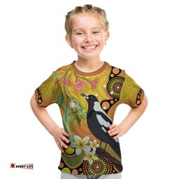 Australia Eucalyptus Flower And Magpie Kid T Shirt Aboriginal Art
