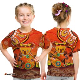 Aboriginal Art Koala T Shirt KID Indigenous Unique Vibes - Orange