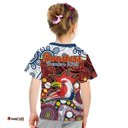 Roosters Rugby T Shirt KID Easts 1908 Aboriginal Artsy Premiers