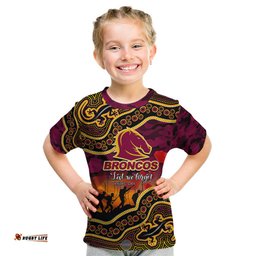 Custom Personalised Anzac Day NRL - Broncos Kid T Shirt Aboriginal Lizard Patterns