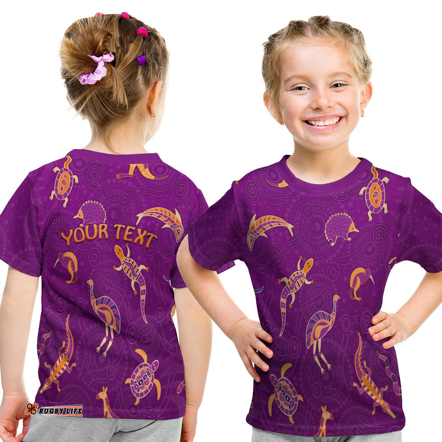 Custom Personalised Aboriginal Art T Shirt KID Animals Australia Version Purple