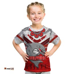 Custom Text and Number Dolphins Rugby T Shirt KID ANZAC Day Poppy Aboriginal