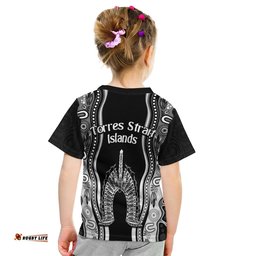 Torres Strait Islands T Shirt KID The Dhari Mix Aboriginal Turtle Version Black