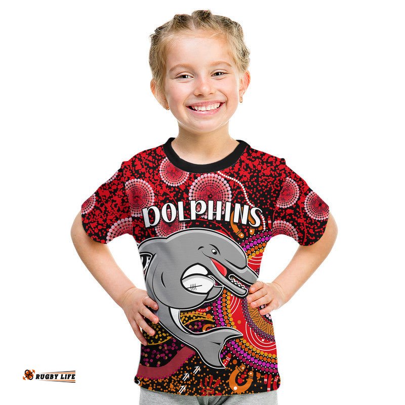 Dolphins Rugby Kid T Shirt Aboriginal Dots Verion
