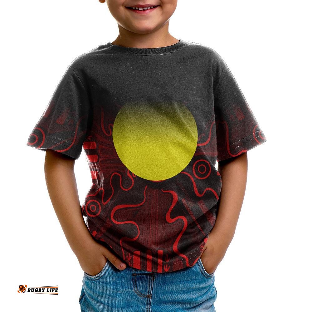 Aboriginal Kid T-Shirt - Indigenous Flag Grunge Style