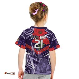 Custom Storm Rugby ANZAC Kid T Shirt Melbourne Gallipoli Soldier With Aboriginal Art
