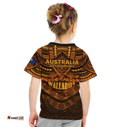 Wallabies Rugby Kid T Shirt Polynesian and Aboriginal Special Orange Version
