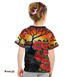 ANZAC Day Australia Poppy Flower Kid T Shirt Aboriginal Style