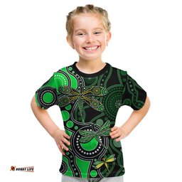 Aboriginal Dragonfly Kid T Shirt Green Style
