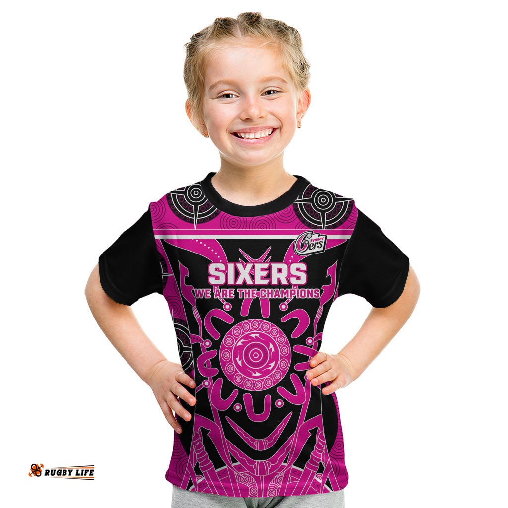 Custom Sydney Sixers Kid T Shirt We Are The Champions Aboriginal Art