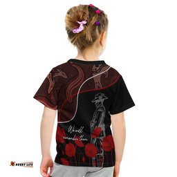 Australia Anzac Day KID T Shirt Aboriginal Art With Poppies