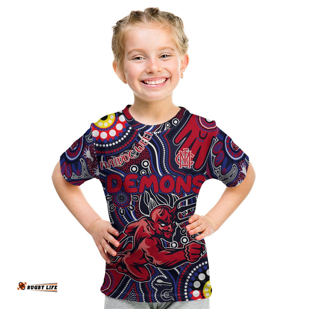 Personalised NAIDOC Week 2024 North Melbourne Kangaroos Kid T Shirt Australian Aboriginal Hand Painting