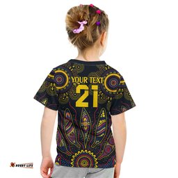 Custom Adelaide Football Kid T Shirt With Crow Aboriginal Art Style