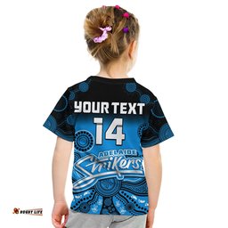 Custom Text And Number Adelaide Strikers T Shirt KID Gradient Aboriginal Dot Painting
