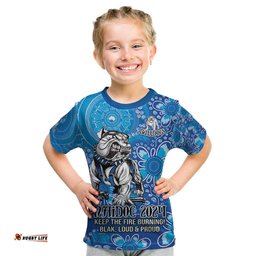 Personalised Bulldogs NAIDOC Week 2024 Kid T Shirt Aboriginal Fire Burning Sparks