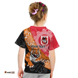 Personalised Dragons And Tigers Rugby Kid T Shirt Aboriginal Art
