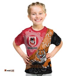 Personalised Dragons And Tigers Rugby Kid T Shirt Aboriginal Art