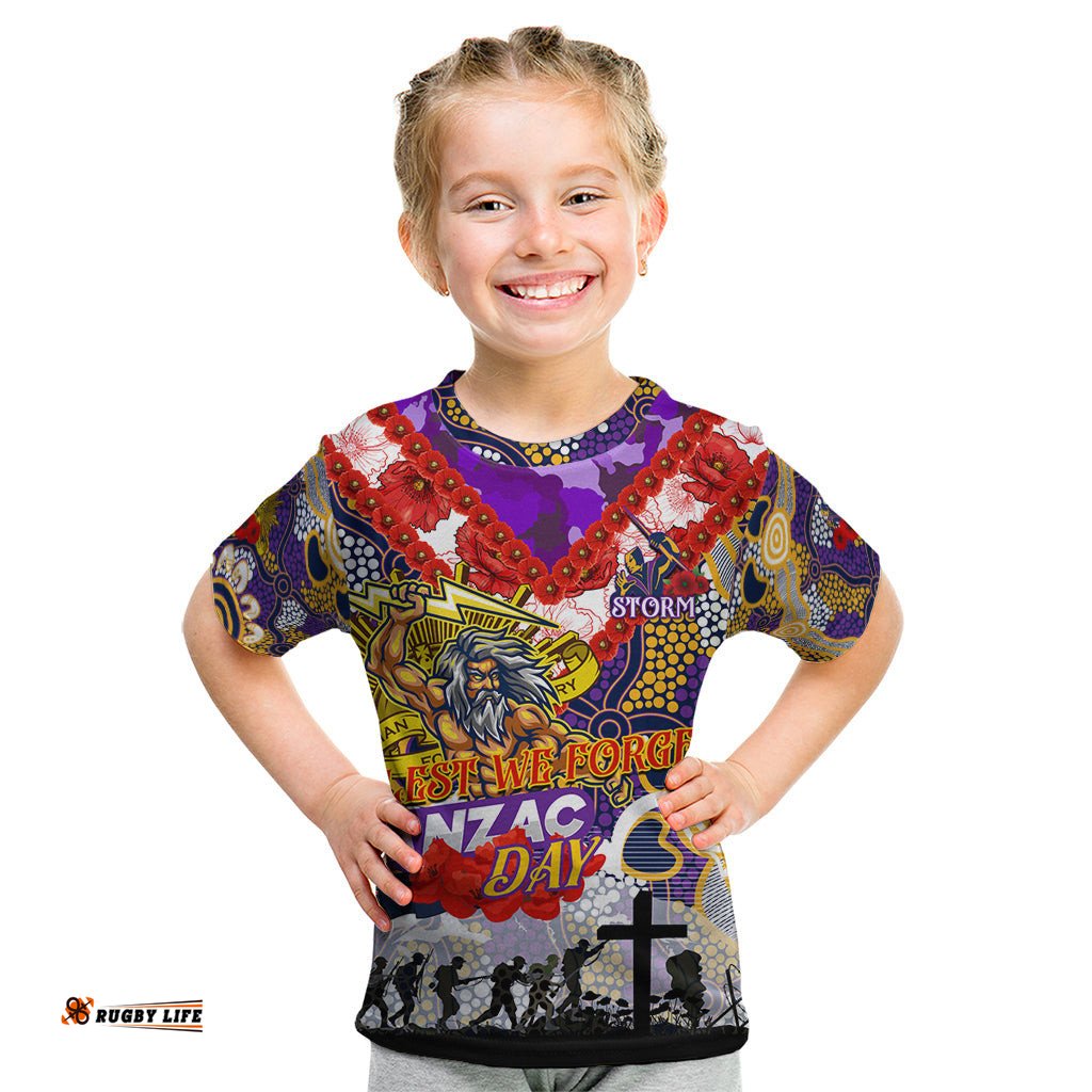 Personalised Storm ANZAC Day Kid T Shirt Aboriginal Rising Sun