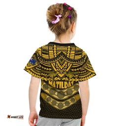 Matildas Soccer Kid T Shirt Polynesian and Aboriginal Gold Vibe