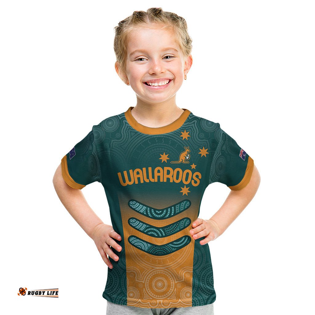 Custom Wallaroos Womens Rugby Kid T Shirt Aboriginal Dots Art