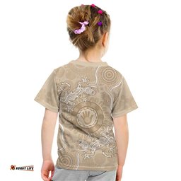 Beige Australia Lizard With Aboriginal Art Kid T Shirt