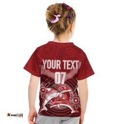 Personalised Dolphins Rugby Kid T Shirt Aboriginal Boomerang Artsy Style