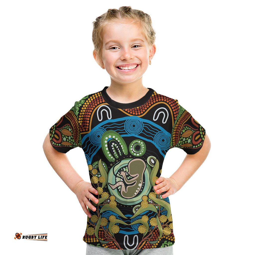 Baby in the Womb Kid T Shirt Aboriginal Art Style