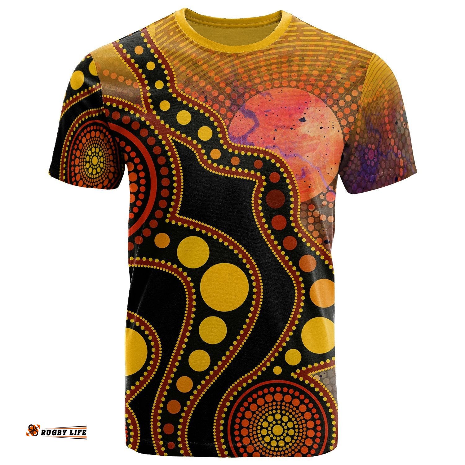 Kid Aboriginal T-shirt - Australia Indigenous Flag Circle Dot Painting Art Golden