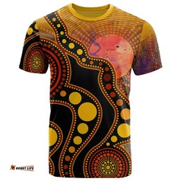 Kid Aboriginal T-shirt - Australia Indigenous Flag Circle Dot Painting Art Golden