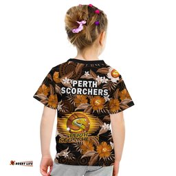Perth Scorchers Cricket T Shirt KID Aboriginal Art Mix Tropical Flowers