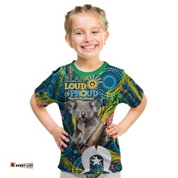 Personalised Vivid Minimal Koala Kid T Shirt NAIDOC 2024 Aboriginal Art Style No2