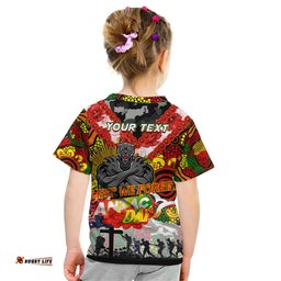 Personalised Panthers ANZAC Day Kid T Shirt Aboriginal Rising Sun