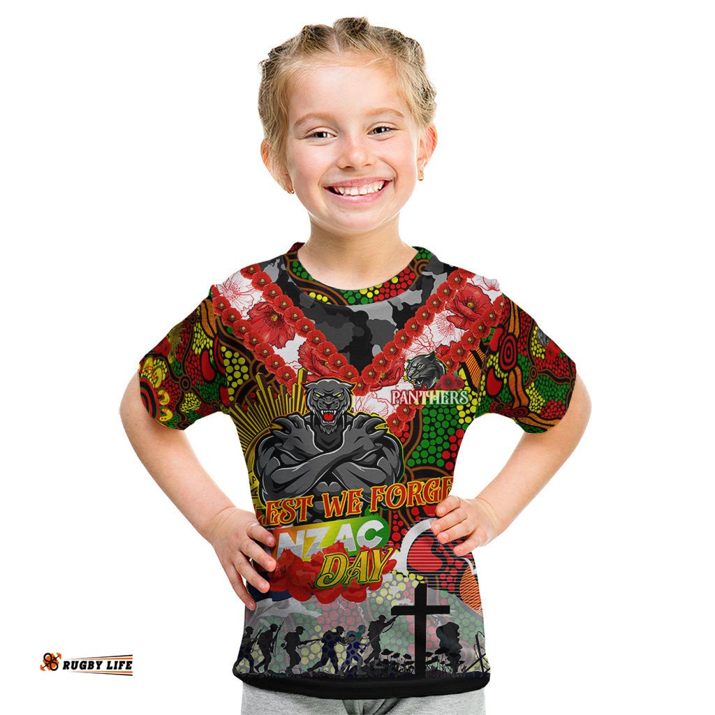 Personalised Panthers ANZAC Day Kid T Shirt Aboriginal Rising Sun