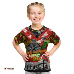 Personalised Panthers ANZAC Day Kid T Shirt Aboriginal Rising Sun