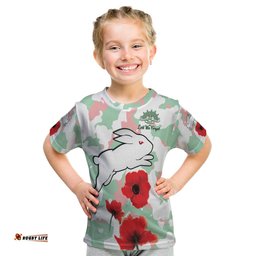 Rabbitohs Anzac Day T Shirt KID Poppies Aboriginal Proud Soldiers