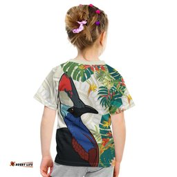 Cassowary Australia Kid T Shirt Tropical Flowers Mix Aboriginal Art