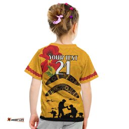Australia Matildas Soccer ANZAC Custom Kid T Shirt Gallipoli Soldier With Aboriginal Dots Art