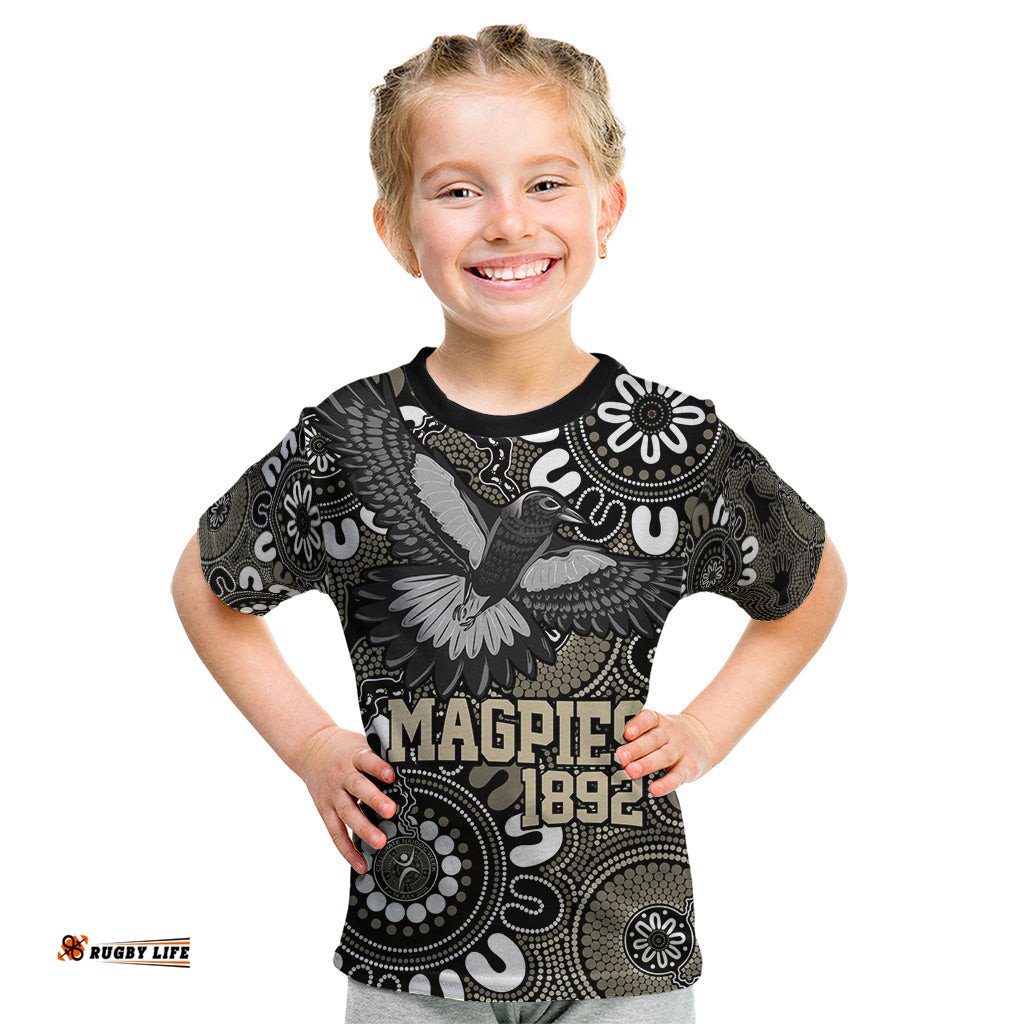 Custom Magpies NAIDOC Week 2024 Kid T Shirt Fire Burning Aboriginal Dots Art