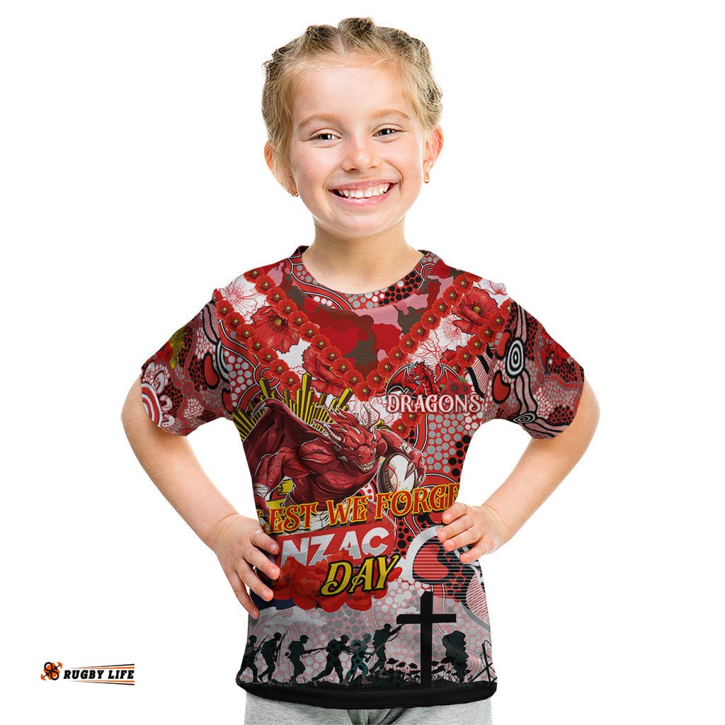 Personalised Dragons ANZAC Day Kid T Shirt Aboriginal Rising Sun