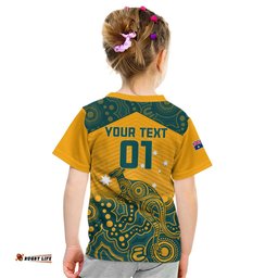 Custom Australia Rugby Kid T Shirt Wallabies Aboriginal Pattern