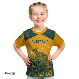 Custom Australia Rugby Kid T Shirt Wallabies Aboriginal Pattern