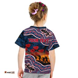 Custom Personalised Anzac Day NRL - Rooster Kid T Shirt Aboriginal Lizard Patterns