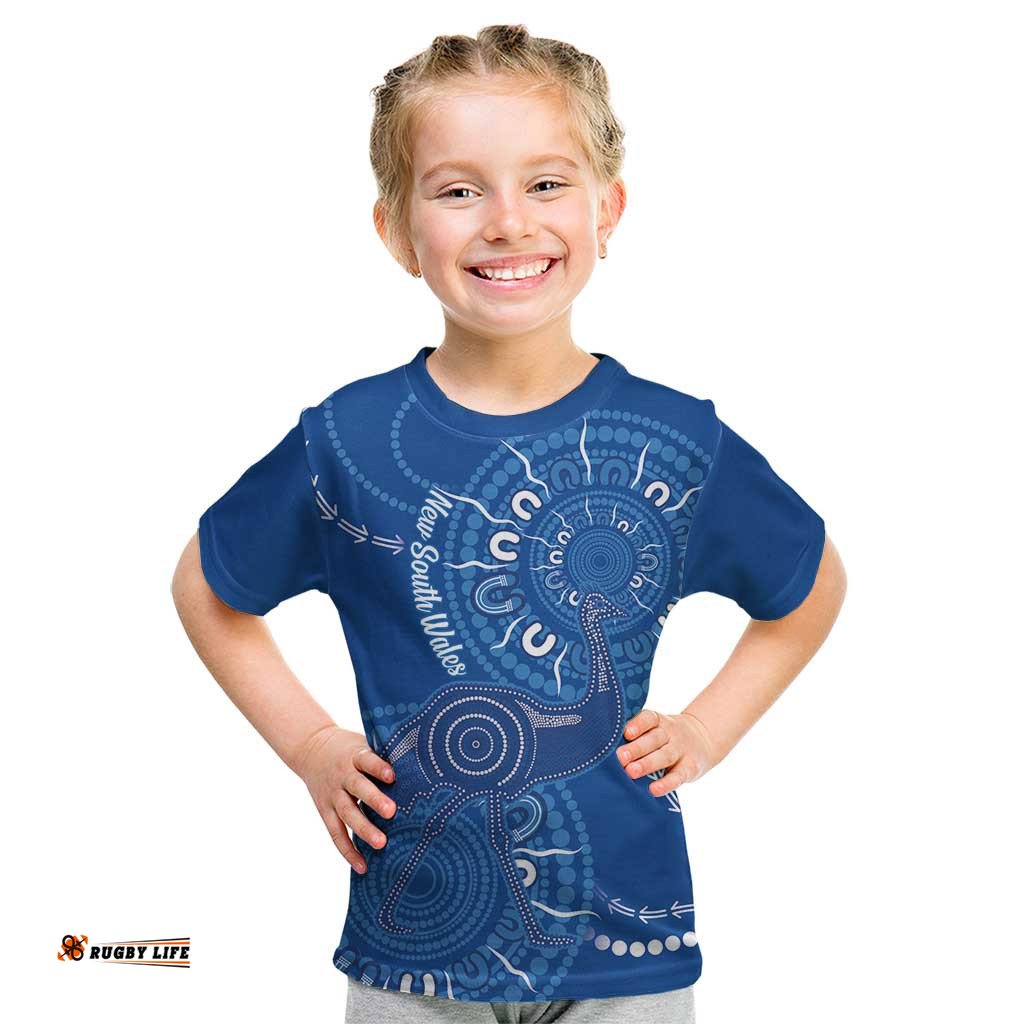 Australia New South Wales Kid T Shirt Aussie Emu With Aboriginal Art