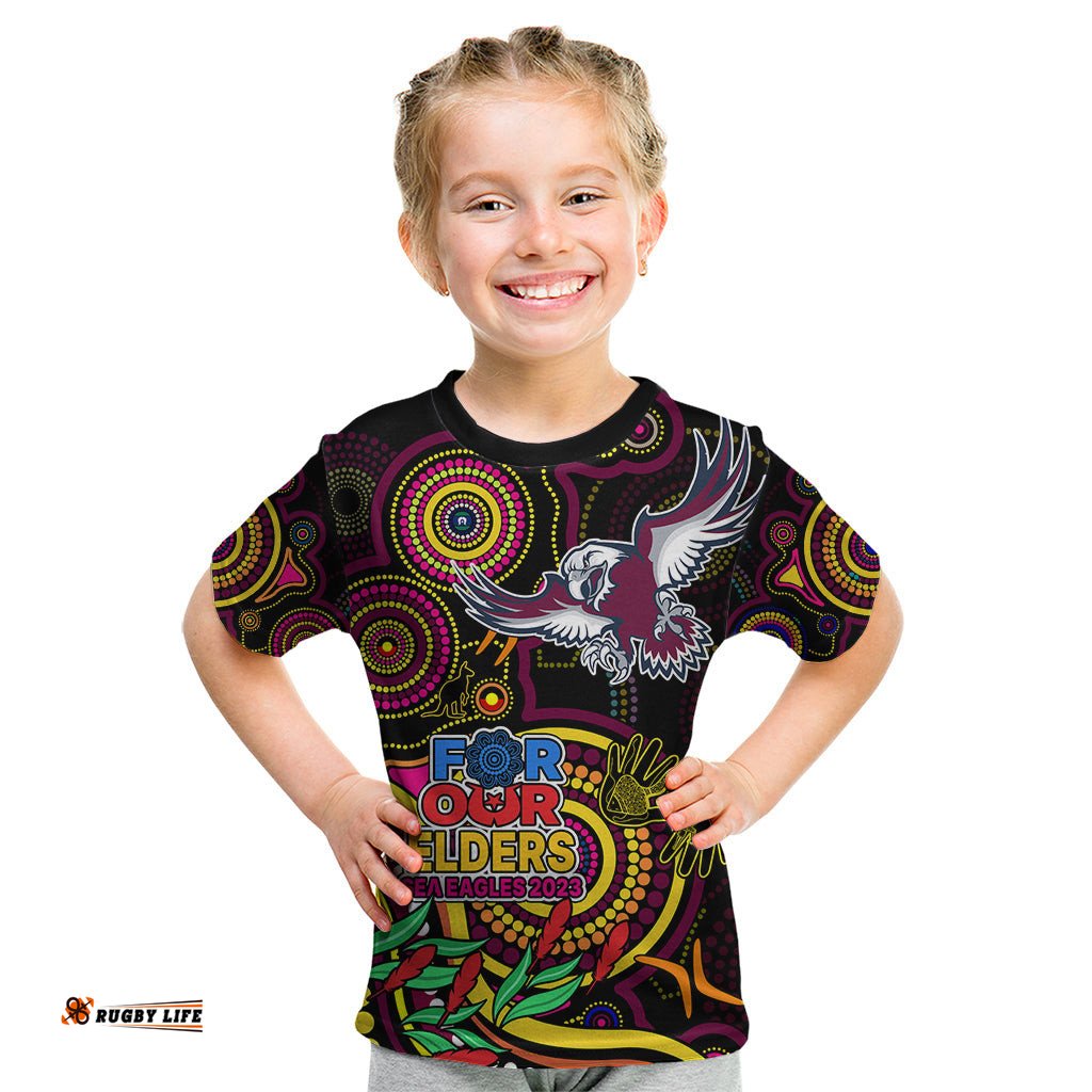 Sea Eagles Rugby Aboriginal Art Kid T Shirt NAIDOC Indigenous Tribal