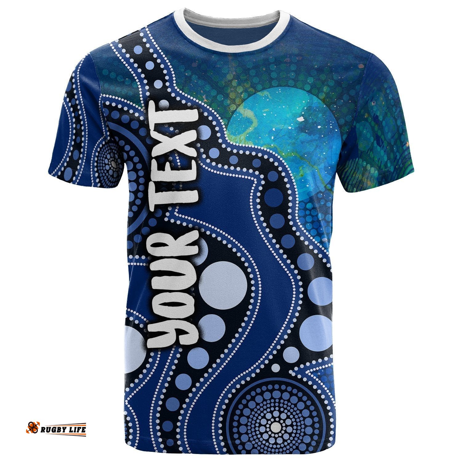 Custom Text-Kid Aboriginal T-shirt - Australia Indigenous Flag Circle Dot Painting Art Blue