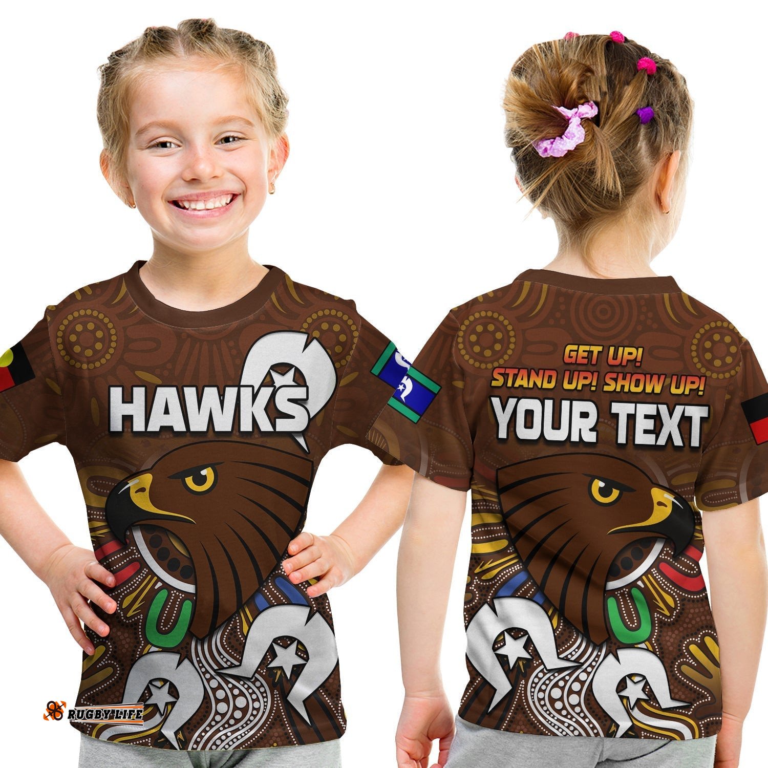 Custom Personalised Hawks NAIDOC Week T Shirt KID Hawthorn Football Aboriginal