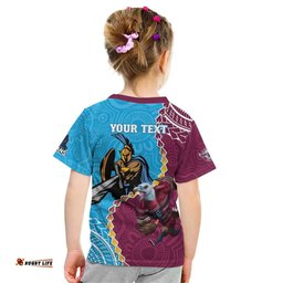 Personalised Eagles And Titans Rugby Kid T Shirt Aboriginal Mix Polynesian Pattern