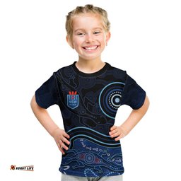 Personalised NSW Blues Rugby Indigenous Kid T Shirt Lizard Aboriginal Dot Art