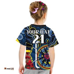 Custom Personalised Cowboys Rugby ANZAC Kid T Shirt Aboriginal Military and Poppy Flowers